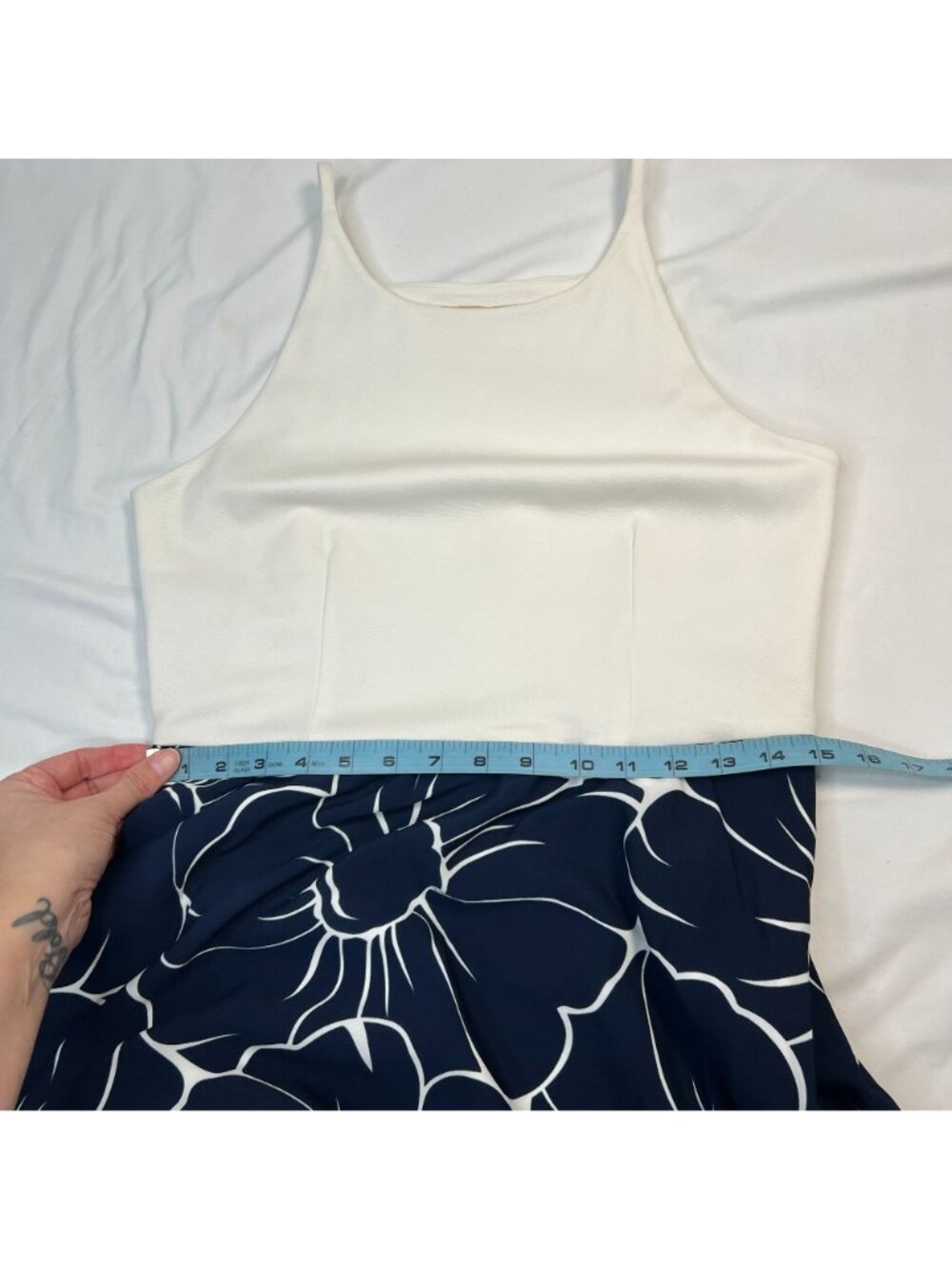 hutch Anthropologie Peachy High-Low Dress Color Block Floral Navy Multicolor M - Picture 5 of 16